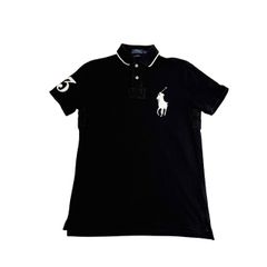 中古 ポロラルフローレン POLO RALPHLAUREN 半袖 ポロシャツ クリーニング済み ビッグポニー 黒×白 メンズ Sサイズ