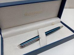 ミキモト ボールペン ブルーマーブル×シルバー 天冠に貴石 回転式 レア