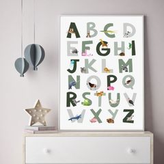 アルファベット デザイン アート ポスター 21×30cm A4 フレームなし 子供 子ども こども 部屋 キッズ スペース 動物 文字 英字 英語 おしゃれ