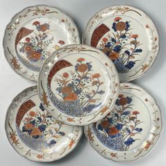 786 錦手　花　菊　古伊万里　伊万里焼　骨董　アンティーク　中皿　7寸皿　5客セット