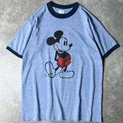 80s ディズニー オフィシャル ミッキー プリント 半袖 リンガー Tシャツ / 80年代 ビンテージ ミッキーマウス シングル 霜降り ブルー