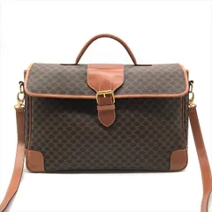 良品 CELINE セリーヌ マカダム トリオンフ 2WAY ハンド ショルダー バッグ ブラウン k2402