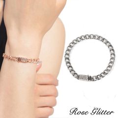 ステンレス ブレスレット レディース ハワイアンジュエリー チェーンブレスレット 太め 医療用ステンレス 316L スティール  女性用 フラット リンク バー かっこいい おしゃれ アレルギーフリー
