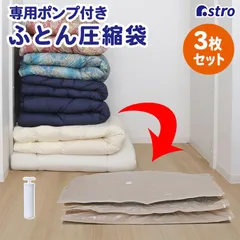 アストロ 公式 良品 布団圧縮袋 グレージュ×透明 3枚組 手動ポンプ付き シングルサイズ・ダブルサイズ兼用 110×100cm ビッグサイズ 羽毛布団 ふとん 圧縮袋 収納袋 収納ケース 大きめ 布団一式保管 623-39のサムネイル