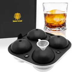 SaintGraal 丸氷 丸い氷 5.5cm 製氷機 製氷皿 容器 シリコン ウイスキー ロックグラス ハイボール お酒 誕生日 プレゼント 父の日 ギフト(ブラック)のサムネイル