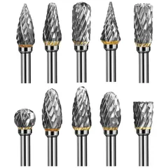 【在庫処分】ビット ビット 超硬ドリルビット ミニルーター 超硬カッター タングステンバー 木工 刃幅6mm) 穴あけ 軸 彫刻 10種類(3mm バリ取り リューター 研磨用 超硬バー 10本セット YWHWLX
