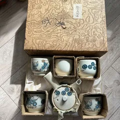 急須　湯呑　昭和レトロ　茶道具　6点　まとめセット　遊び絵　アンティーク　箱付き