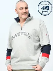 トレーナー 大きいサイズ メンズ 裏起毛 袖ライン ハーフジップ 長袖 プルオーバー フリース 秋冬 グレー/ネイビー 1XL/2XL NAUTICA ノーティカ グレー