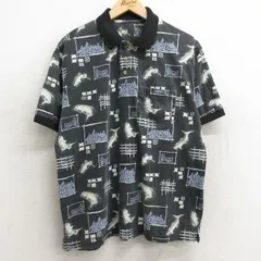 XL/古着 半袖 ポロ シャツ メンズ 魚 総柄 黒他 ブラック 24mar11 中古 トップス