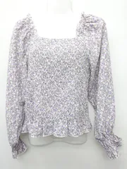 ◇ ⊂ tocco closet 花柄　フリル　ギャザー　オフショル 長袖 ブラウス　カットソー サイズM パープル レディース P  【1410230003235】
