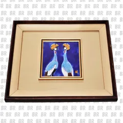 陶額 九谷焼 山崎竹泉作 （冠鶴） じゃう 陶板画