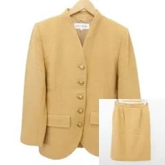 イヴサンローラン YVES SAINT LAURENT ツイード セットアップ  ジャケット シングル 金ボタン ミディ丈 ひざ丈 スカート 無地 厚手 38 約Sサイズ オレンジ系のサムネイル