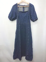 ◇ ⊂ ZARA ザラ スクエアネック 半袖 ロング デニム ワンピース サイズEUR S USA S MEX 26 ネイビー系 レディース E  【1507100014900】
