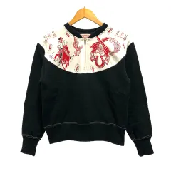エヴィス EVISU トレーナー スウェット ハーフジップ プリント 裏起毛 長袖 36 紺 ネイビー 白 ホワイト 赤 レッドのサムネイル