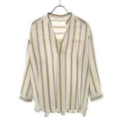 ロペピクニック ストライプ柄 長袖 スキッパーカラー ブラウス 38 ホワイト ROPE PICNIC シャツ レディース