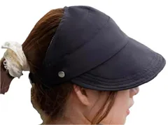 [TaKiHuReO] ポニーテール 帽子 UVカット レディース 長い髪 結べる 小顔効果 お洒落 可愛い バイザー 軽量 冷感 通気 女性 つば広 無地 日除け帽子 夏 調節可能 マスク用フック レジャー きゃぷ ロン [ブラック] [Free Size]