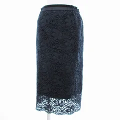 グリーンレーベルリラクシング ユナイテッドアローズ green label relaxing WORK TRIP OUTFITS 総レース タイトスカート ひざ丈 花がら M 紺 /JS ■GY14