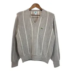 90年代 USA製 IZOD LACOSTE アイゾッド ラコステ Vネック アクリル ニット セーター ストライプ ベージュ (メンズ L) 中古 古着 T2817
