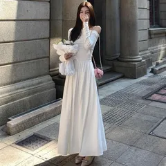 新品 未使用 2026新作 高級感 ワンピース レディース 夏 ホワイト ロングドレス レディース 一字肩 長袖 ワンピース 秋冬 パーティードレス 演奏会 披露宴 ウェディング 二次会 大人可愛い フェミニン 上品 体型カバー