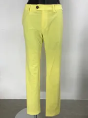 【USED】adidas アディダス ナイロン ストレッチ ロング パンツ ロゴ刺繍 イエロー 黄 レディース M ゴルフウェア