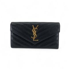 SAINT LAURENT サンローラン 長財布 Vステッチ ロゴ キャビアスキン