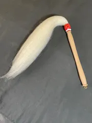 払子　古代復刻型本熊毛払子　（赤金襴）無垢柄付き 払子　古代復刻型本熊毛払子