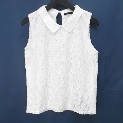 ヘザー Heather 総レース ノースリーブ カットソー F 白系 ホワイト 刺繍 シースルー 透け感