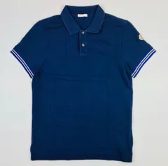 MONCLER・モンクレール★MAGLIA POLO メンズ アイコンワッペン付 肩 袖 裾リブラインデザイン ポロシャツ (S) ブランド メンズ トップス ネイビー