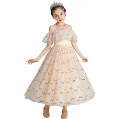 ☆ シャンパン ☆ 110㎝ ☆ 子供ドレス kdressp02 ドレス 子供 ピアノ 発表会 女の子 ロングドレス 半袖 子供ドレス おしゃれ お洒落 かわいい 可愛い ワンピース フォーマル パーティードレス 演奏会 結婚式 コンクール フォーマルドレス