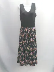 ◇ ⊂ Andemiu アンデミュウ 花柄 ノースリーブ ロング フレアーワンピース サイズF ブラック レディース E  【1410290058732】