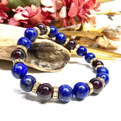 ラピスラズリ&ガーネット パワーストーン ブレスレット 天然石ブレス (ゴールド)　10mm　メンズ・レディース 恋愛運 お守り  ☆