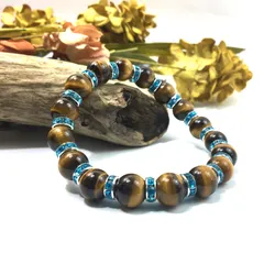 タイガーアイ パワーストーン ブレスレット 天然石 10mm （ライトブルー）メンズ・レディース 男性・女性 数珠ブレス 開運  [3] 