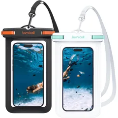 新品 2個セット スマホ 防水 ケース IPX8 Lamicall : 海 プール お風呂 すまほ ぼうすい カバー 水中 撮影 顔認証 通話 スマフォ アイホン 携帯 けいたい 首かけ 温泉 海水浴 水泳 潜水 iPhone 16e 16 15 14 plu