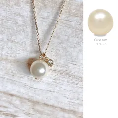 ◆ 17 クリーム 8mm クリスタル パール ジルコニア ネックレス 40cm ◆　定番 人気 上品 シンプル ハンドメイド 結婚式 卒業式 入学式 オフィス　☆シルバーカラー変更可