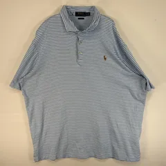 古着 ポロ・ラルフローレン POLO RALPH LAUREN 半袖 ポロシャツ ロゴ 刺繍 大きいサイズ 3ボタン XL  水色 ボーダー メンズ