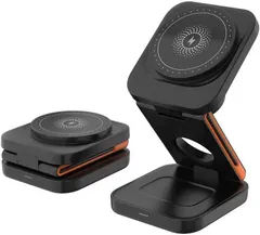 ワイヤレス充電器 3-in-1 マグネット式 折り畳み式 Qi対応 急速充電 軽量 3W/5W/15W対応iPhone16〜12/iWatch Ultra2/Ultra/SE/10〜3/AirPods など対応 持ち運び便利 携帯充電器 MagSafe充電器