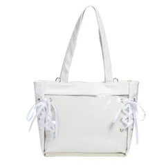 ハルジオ 痛バッグ 痛バ トート トートバッグ 推し活バッグ 痛バック いたバック 推し活 オタ活 推し バッグ バック A4 カバン 肩掛け 可愛い 大容量 人気 いたばっぐ いたばっく いたば レースアップ リボン 黒 白 ブラック ホワイト ピンク