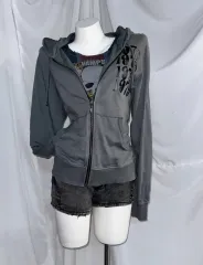 y2k grunge ✧ 平成　グランジ　デニムジップパーカー　森ガール PAIKI ジップアップパーカー ブラック 黒grunge y2k ユニ