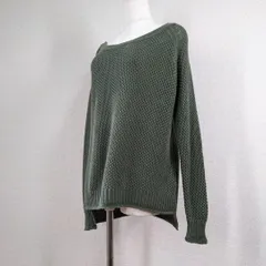 【プラステ】ニット　綿　ウール　カーキ　2　M　ボートネック　丸首　ストレッチ　コットン　PLST　トップス　カットソー　チュニック