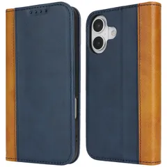 Ｈａｖａｙａ iPhone16 ケース iPhone 16 ケース アイホン16ケース 手帳型 耐衝撃 カバー スタンド機能 カード収納 フェイクレザー(6.1インチ対応) -ブルー＋イエロー