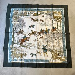 HERMES　エルメス カレ 90 L’hiver リヴェール 冬　シルク スカーフ　ネイビー系