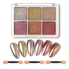 【新着商品】パレット ミラーネイル パウダー 6色 ネイルアート ネイルパウダー レジン ジェルネイル 固形 メタリックネイルパウダー チップ付き ミラーパウダー (メタリック)