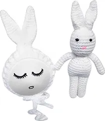 MIMIA 赤ちゃん ニット帽 ぬいぐるみ 2点セット 0～3か月用ベビー 写真 服撮影 帽子 小道具 ニューボーン(うさぎ・ホワイト)