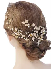 【新着商品】ウェディング パール ブライダル リーフ 成人式 卒業式 ヘッドアクセサリー 発表会 髪飾り パーティー ヘッドドレス ゴールド
