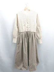 ◇ ⊇ OPAQUE.CLIP オペークドットクリップ 切替 長袖 ロング ワンピース サイズL ベージュ モカ レディース E  【1504240003863】