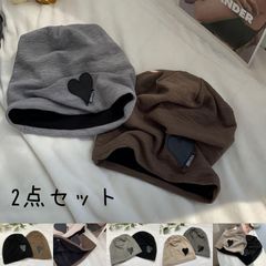 2点セット　ケア帽子　医療用帽子　ハート柄　薄手ニット帽　レディース　かわいい　キャップ　ビーニー　室内帽子