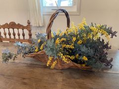 フランスアンティーク　花摘みパニエ　平形　フラワー入れ　ブーケ　花器　籐編み【734】