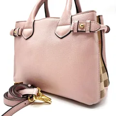 【良品】 BURBERRY  バーバリー バナー ハンドバッグ トートバッグ ショルダーバッグ レザー キャンバス ノバチェック ベージュ 肌色 ピンク 桃色 ユニセックス 男女兼用 メンズ レディース
