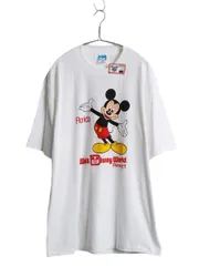 【お得なクーポン配布中!】 デッドストック 80s USA製 ミッキー プリント Tシャツ メンズ XL / 新品 ヴィンテージ キャラクター イラスト ディズニー 大きいサイズ 白