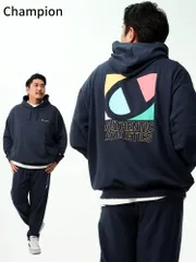 パーカー 大きいサイズ メンズ USAコットン バックプリント プルオーバー スウェット 3L-5L Champion チャンピオン ネイビー